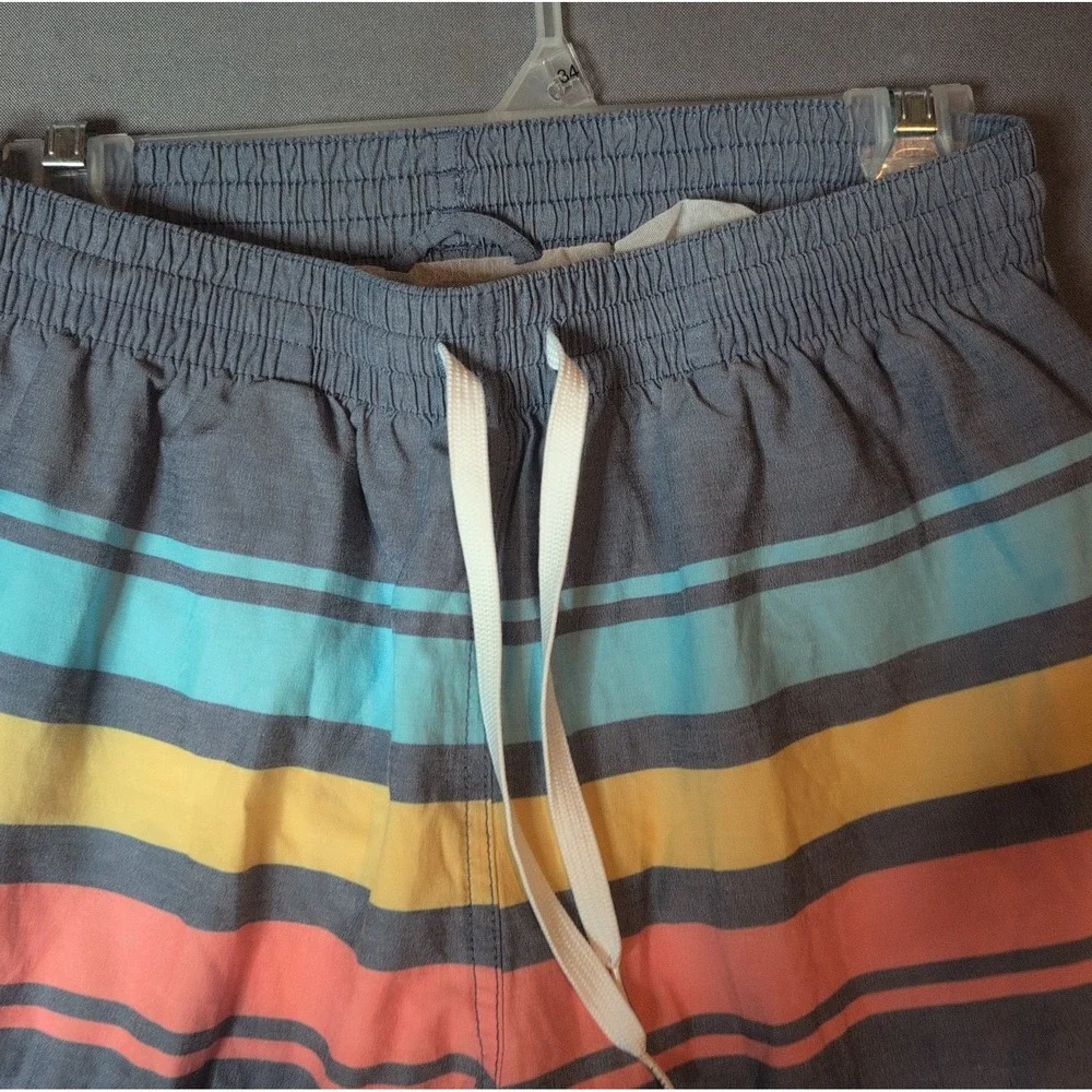 Chubbies Mens Striped Swim Shorts Gray Red Yellow Blue M 5.5 Inseam Mesh Lined